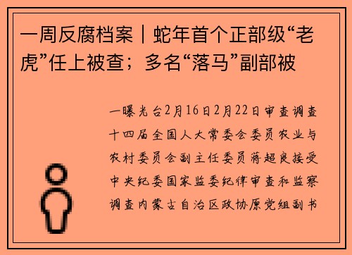 一周反腐档案｜蛇年首个正部级“老虎”任上被查；多名“落马”副部被公诉