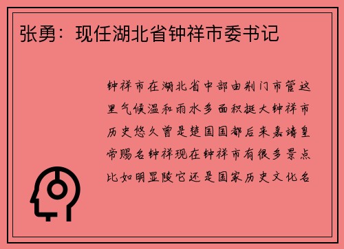 张勇：现任湖北省钟祥市委书记