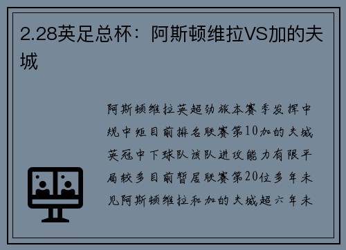 2.28英足总杯：阿斯顿维拉VS加的夫城