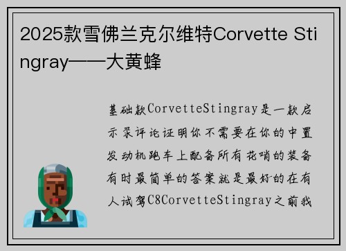 2025款雪佛兰克尔维特Corvette Stingray——大黄蜂