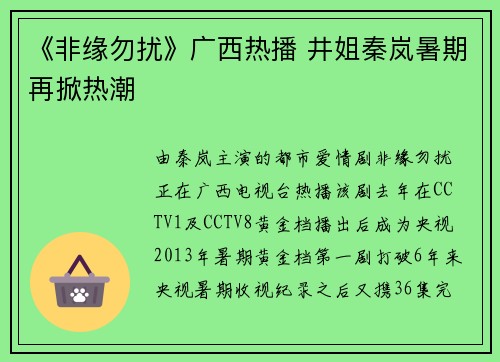 《非缘勿扰》广西热播 井姐秦岚暑期再掀热潮