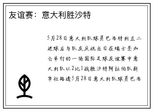 友谊赛：意大利胜沙特